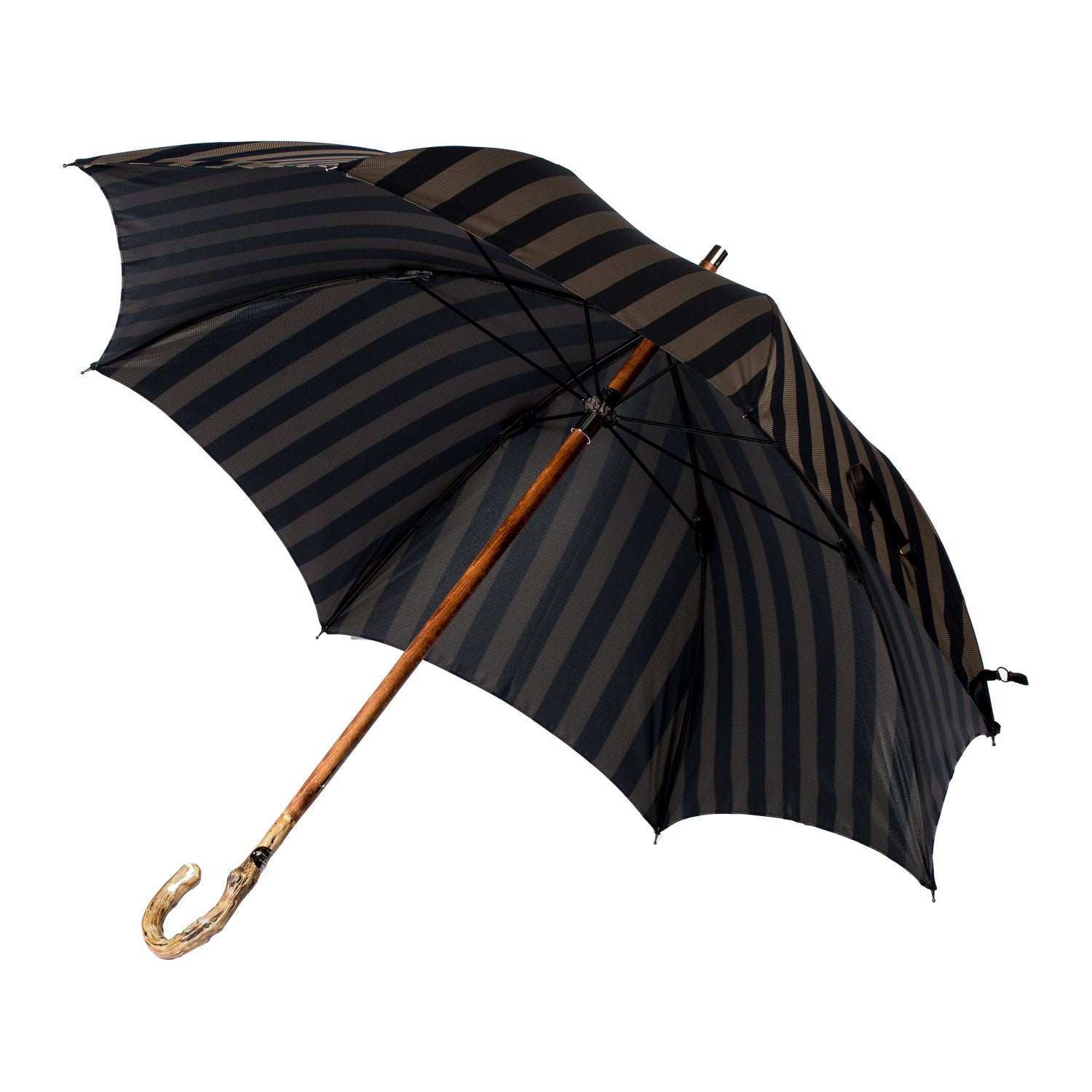 Striped Umbrella "Lord" with Wooden Frame and Hickory Wood Handle